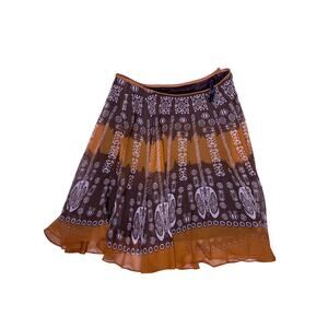 VTG Brown Boho Tribal Pattern Midi Skirt Womens Size 10 Earthy Hippie Festival